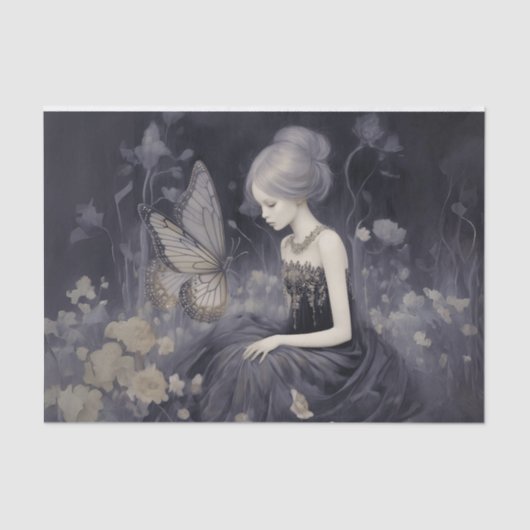 Etherische Vlinder Monochrome Fantasie Decoupage Tissuepapier (Voorkant)