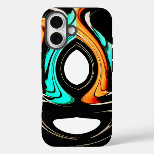 Etherische Vloeiing   Zwarte, Cyaan & Witte Abstra iPhone 16 Hoesje