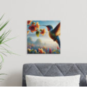 Etherische vlucht boven bloeiende weide poster