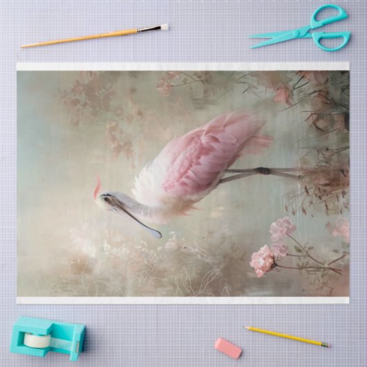 Etherische vogel, lepelaar, & Lotus Lake Scene Tissuepapier (Craft)