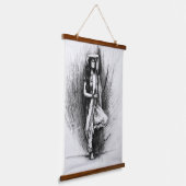 etherische vrouw houtskool schilderij hangend wandkleed (Gebogen)