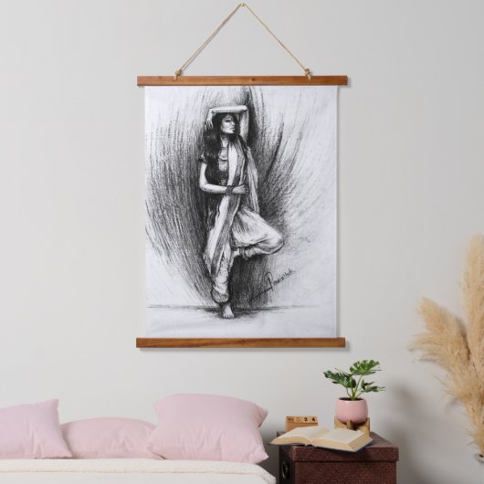 etherische vrouw houtskool schilderij hangend wandkleed (Slaapkamer)