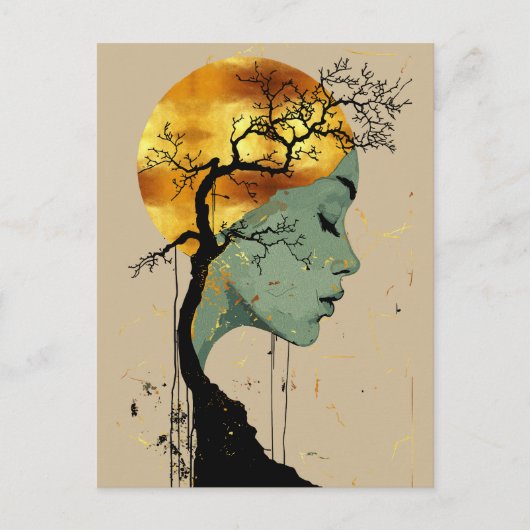 Etherische vrouw in boom Silhouet Maan Briefkaart (Voorkant)