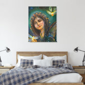 Etherische vrouw met gouden sprookjesachtige vlind canvas afdruk (Insitu (Slaapkamer))
