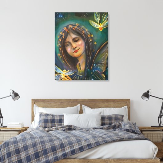 Etherische vrouw met gouden sprookjesachtige vlind canvas afdruk (Insitu (Slaapkamer))