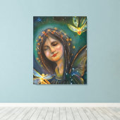 Etherische vrouw met gouden sprookjesachtige vlind canvas afdruk (Insitu (Houten vloer))