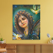 Etherische vrouw met gouden sprookjesachtige vlind canvas afdruk (Insitu (Woonkamer))