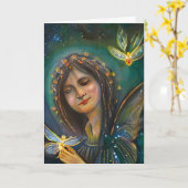 Etherische vrouw met gouden vlinders Verjaardag Kaart (Gele Bloem)