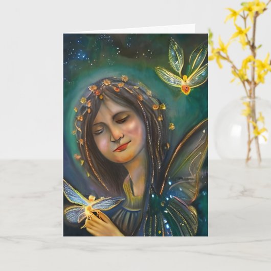 Etherische vrouw met gouden vlinders Verjaardag Kaart (Gele Bloem)