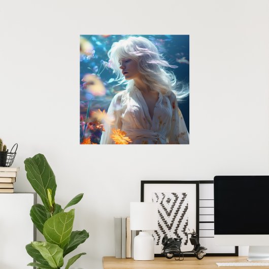 Etherische vrouw met wit haar poster (Thuiskantoor)