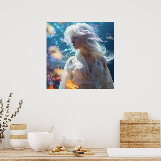 Etherische vrouw met wit haar poster (Keuken)