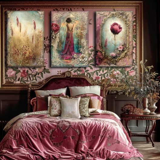 Etherische vrouw, nouveau, gemengde media tissuepapier