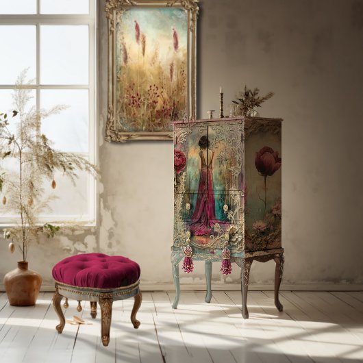 Etherische vrouw,  nouveau, gemengde media tissuepapier