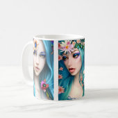 Etherische vrouwen met bloemen in hun blauwe haar koffiemok (Voorkant links)