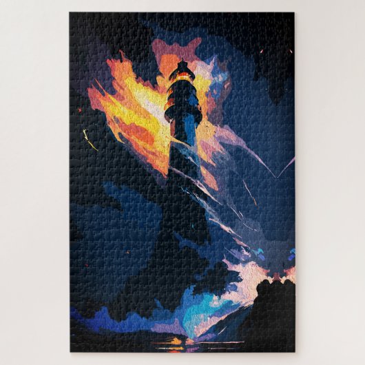 Etherische Vuurtoren – Dramatisch Zeelandschap Legpuzzel (Verticaal)
