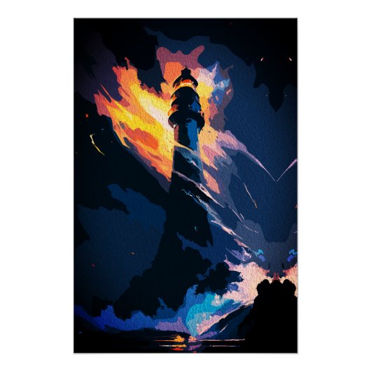 Etherische Vuurtoren – Dramatisch Zeelandschap Perfect Poster (Voorkant)