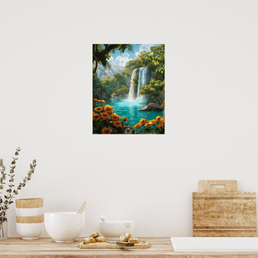 Etherische waterval in de lente poster (Keuken)