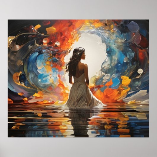 Etherische Waterverf Abstracte vrouw in het water Poster (Voorkant)