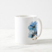 Etherische waterverf azuurblauwe en gouden bloemen koffiemok (Voorkant rechts)