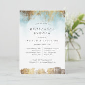 Etherische Waterverf Blauw Goud Repetitie Diner Kaart (Staand voorkant)