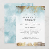 Etherische Waterverf Blauw Goud Repetitie Diner Kaart (Voorkant / Achterkant)