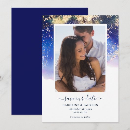 Etherische Waterverf Foto Opslaan van de datum Kaart (Voorkant / Achterkant)