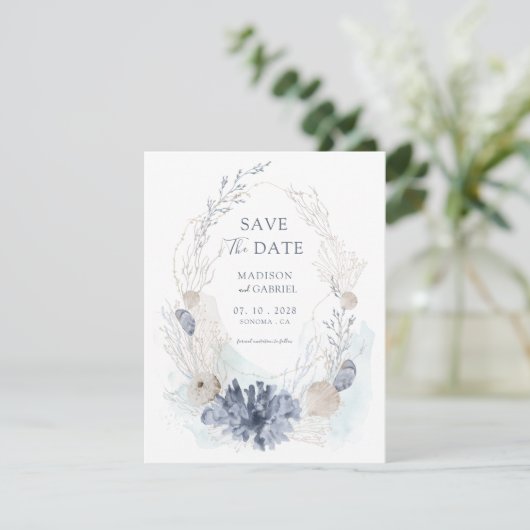 Etherische Waterverf Koraal Seashell Save The Date Kaart (Staand voorkant)