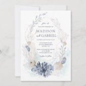 Etherische Waterverf Koraal Seashell Seaside Weddi Kaart (Voorkant)