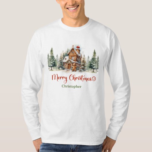 Etherische waterverf ontwerp peperkoek huis t-shirt (Voorkant)