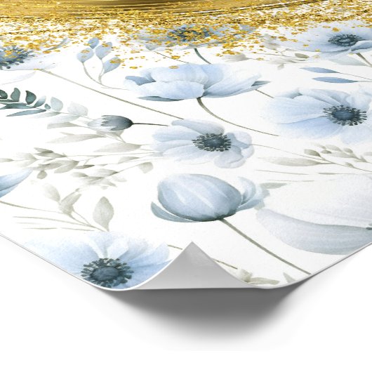 Etherische Waterverf Pastel Blauw Goud Tafelblad T Poster (Hoek)