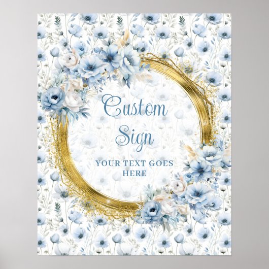 Etherische Waterverf Pastel Blauw Goud Tafelblad T Poster (Voorkant)