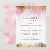 Etherische Waterverf Roze Goud Repetitie Diner Kaart (Voorkant / Achterkant)