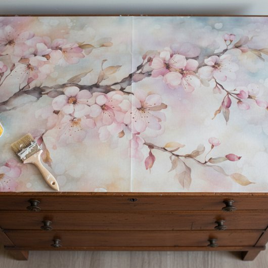 etherische Waterverf roze kersenbloesemtak Tissuepapier