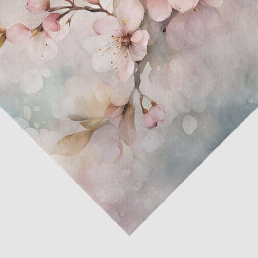 etherische Waterverf roze kersenbloesemtak Tissuepapier (Detail)