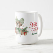 Etherische waterverf schattige corgi met kerstboog koffiemok (Voorkant rechts)