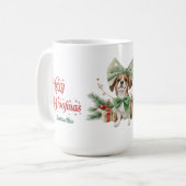 Etherische waterverf schattige corgi met kerstboog koffiemok (Voorkant links)