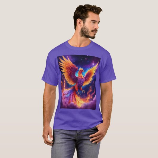 Etherische wedergeboorte: Rainbow Phoenix in Viole T-shirt (Voorkant volledig)