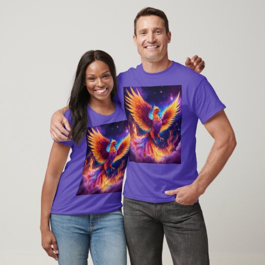 Etherische wedergeboorte: Rainbow Phoenix in Viole T-shirt (Unisex)