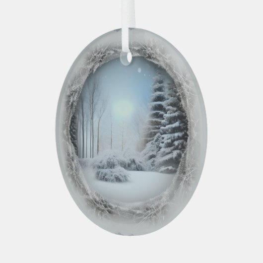 Etherische Winter Scene Glass Ornament (Voorkant links)