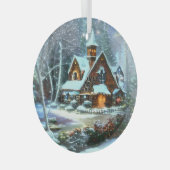 Etherische Winter Scene Kinkade geïnspireerd Glas Ornament (Voorkant Rechts)