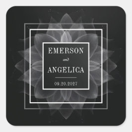 Etherische Witte Bloem Monochromatische Geometrisc Vierkante Sticker