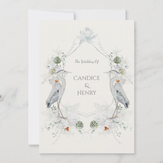 Etherische Witte Bloemen Blauwe Heron Natuur Bruil Kaart (Voorkant)