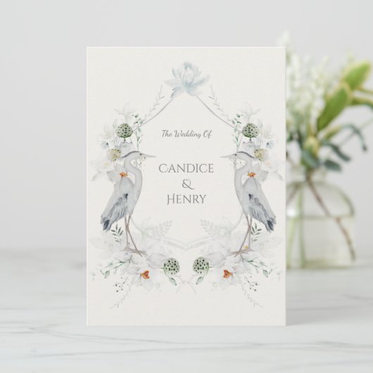 Etherische Witte Bloemen Blauwe Heron Natuur Bruil Kaart (Staand voorkant)