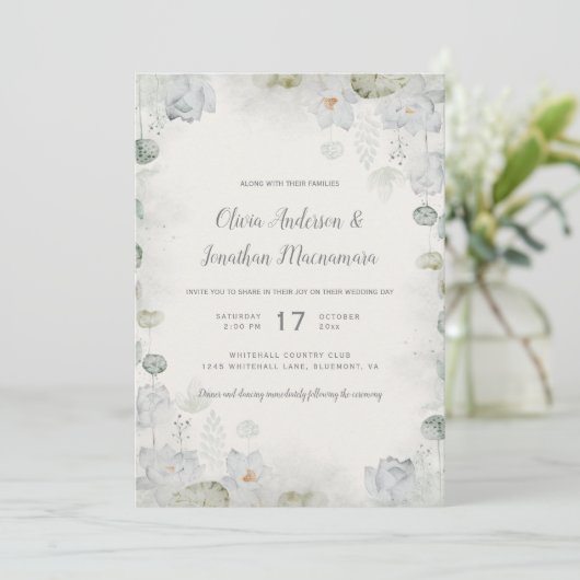 Etherische Witte Bloemen Salie Groen Blauwgroen Iv Kaart (Staand voorkant)