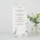 Etherische Witte Bloemen Watervogels Bruiloft Menu (Staand voorkant)