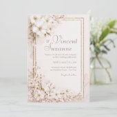 Etherische Witte Bloesem Gouden Glitter Bruiloft Kaart (Staand voorkant)