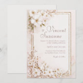 Etherische Witte Bloesem Gouden Glitter Bruiloft Kaart (Voorkant / Achterkant)