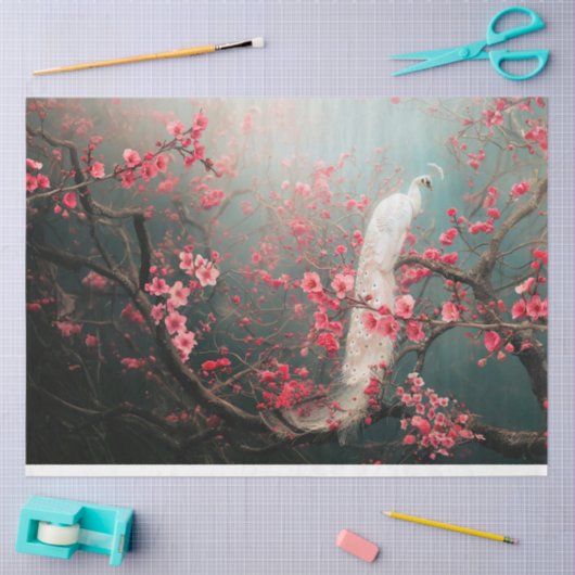 Etherische witte pauw, kersenbloesemboom tissuepapier (Craft)