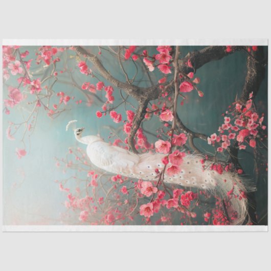 Etherische witte pauw, kersenbloesemboom tissuepapier (Voorkant)