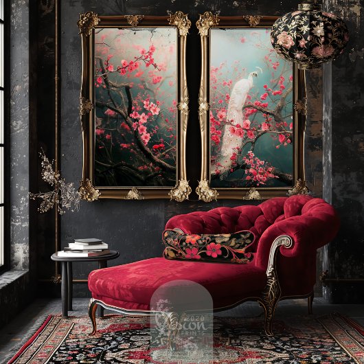 Etherische witte pauw, kersenbloesemboom tissuepapier